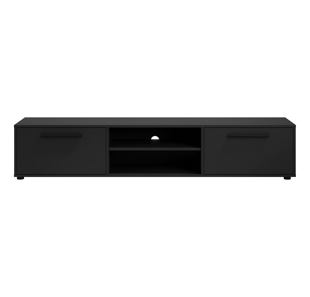Lomadox Lowboard MOLLERUSA-132, 190 cm breit, schwarz matt mit schwarzen Griffen, 2 Fächer, 2 Klappen – Bild 3 von 5