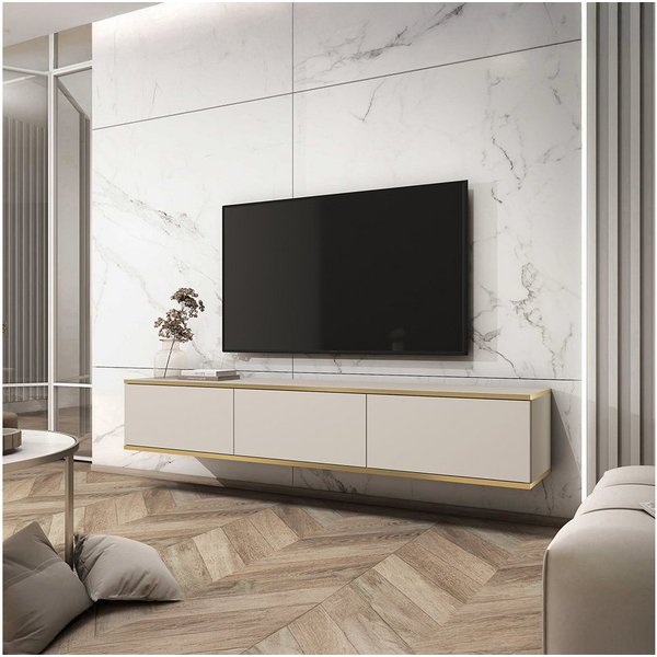 Lomadox Lowboard OLOVO-160, Beige, goldfarbene Akzente, 175 cm Breit, wandhängend