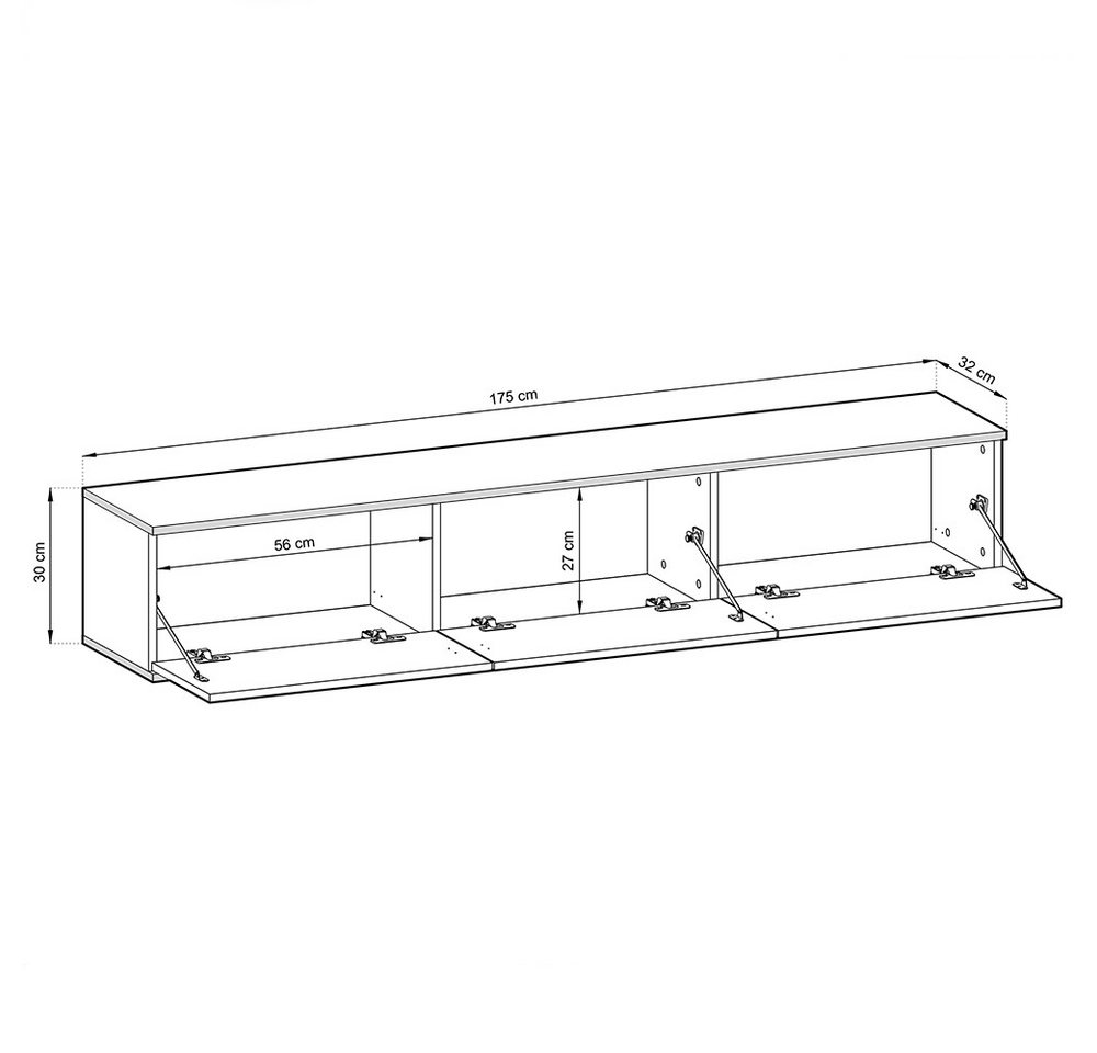 Lomadox Lowboard OLOVO-160, Beige, goldfarbene Akzente, 175 cm Breit, wandhängend – Bild 3 von 3