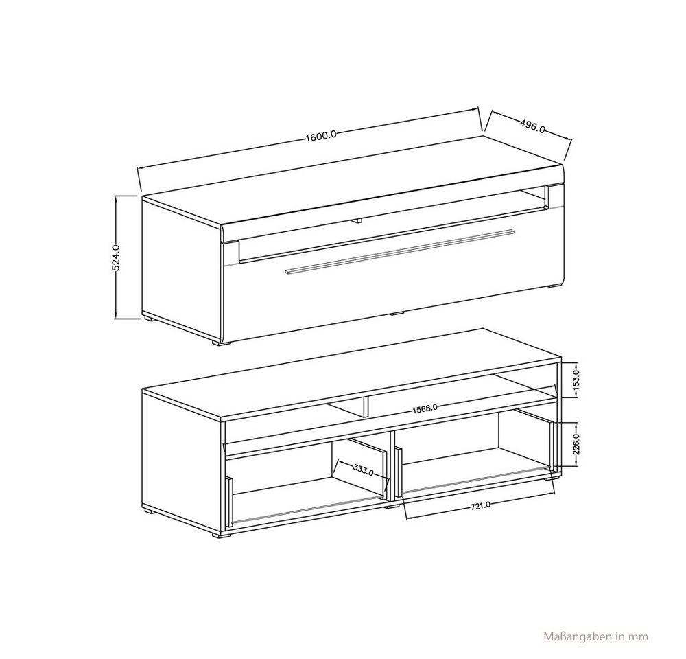 Lomadox Lowboard TURDA-83, Grandson beleuchtet modernen Stil Metallgriffen 160/52/50 cm – Bild 5 von 5
