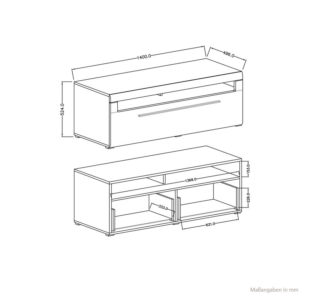 Lomadox Lowboard TURDA-83, TV Eiche Grandson Nb. modern mit Schubkasten, B/H/T: ca. 140/52/50 cm – Bild 5 von 5