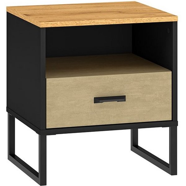 Lomadox Nachttisch CASPER-131, schwarz, Eiche, sandfarben, ca. 45/50/40cm