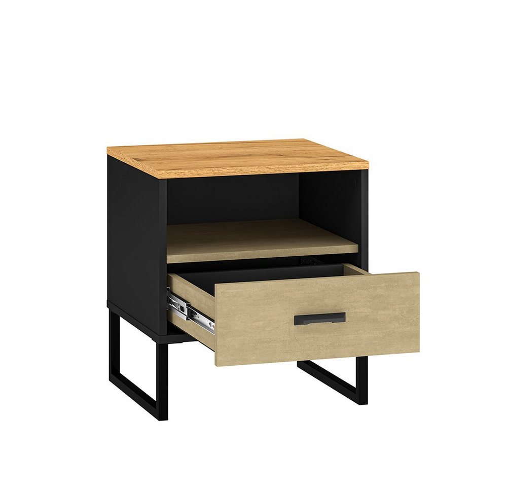 Lomadox Nachttisch CASPER-131, schwarz, Eiche, sandfarben, ca. 45/50/40cm – Bild 2 von 5