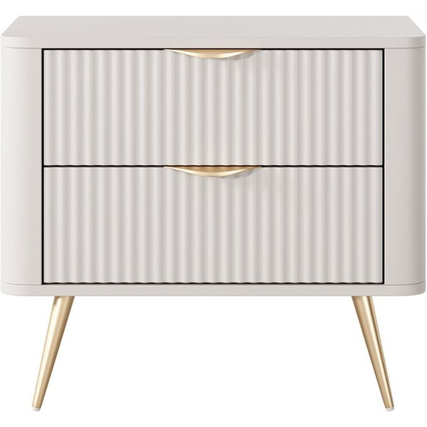 Lomadox Nachttisch LANGON-167, beige mit Rillenfront, 63 cm breit, 2 Schubladen