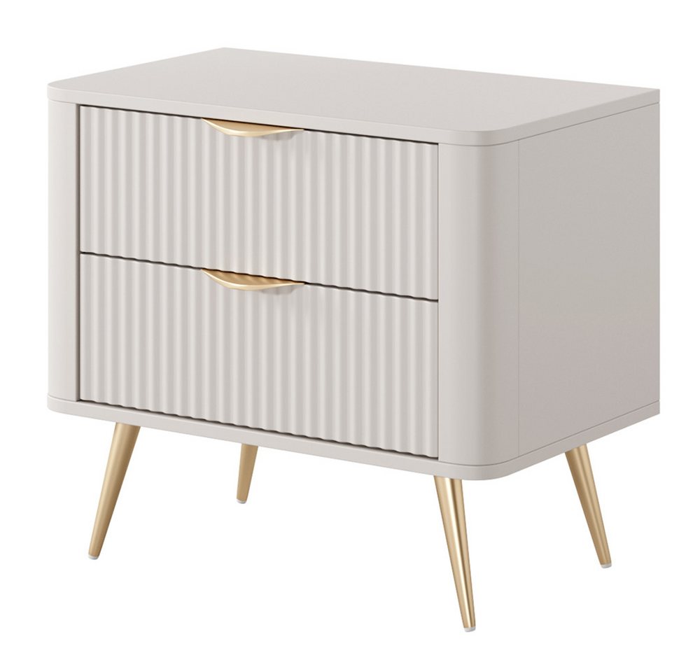 Lomadox Nachttisch LANGON-167, beige mit Rillenfront, 63 cm breit, 2 Schubladen – Bild 3 von 5