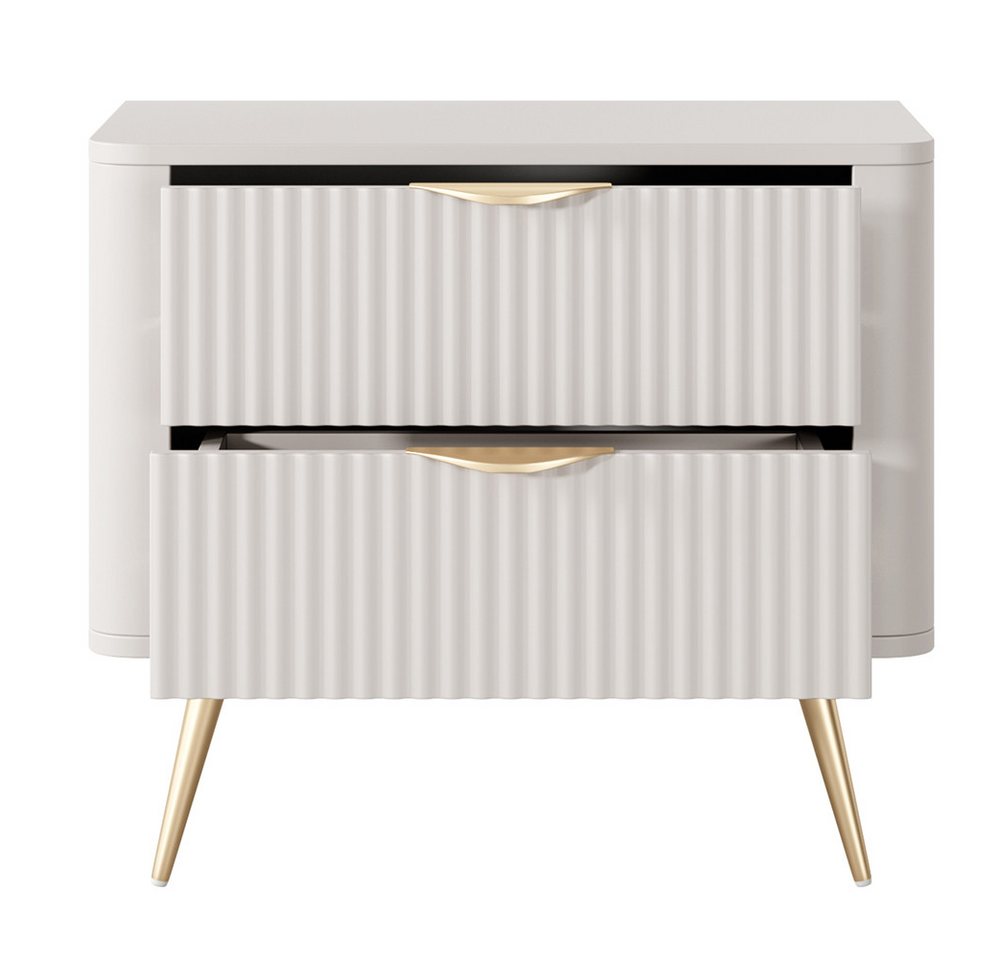 Lomadox Nachttisch LANGON-167, beige mit Rillenfront, 63 cm breit, 2 Schubladen – Bild 4 von 5