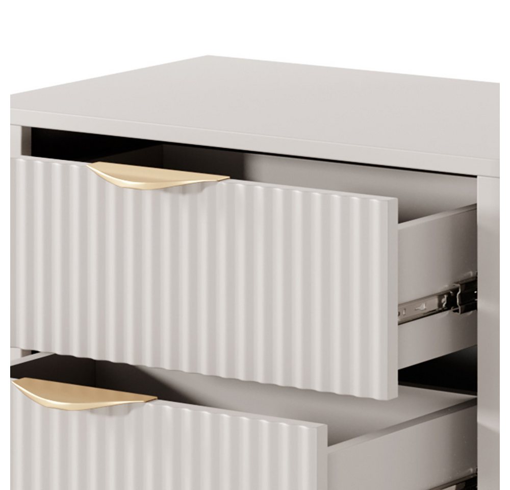 Lomadox Nachttisch LANGON-167, beige mit Rillenfront, 63 cm breit, 2 Schubladen – Bild 5 von 5