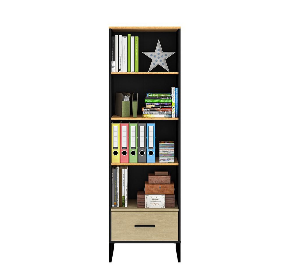 Lomadox Regal CASPER-131, schwarz, Eiche, sandfarben, ca. 60/190/40cm – Bild 3 von 5
