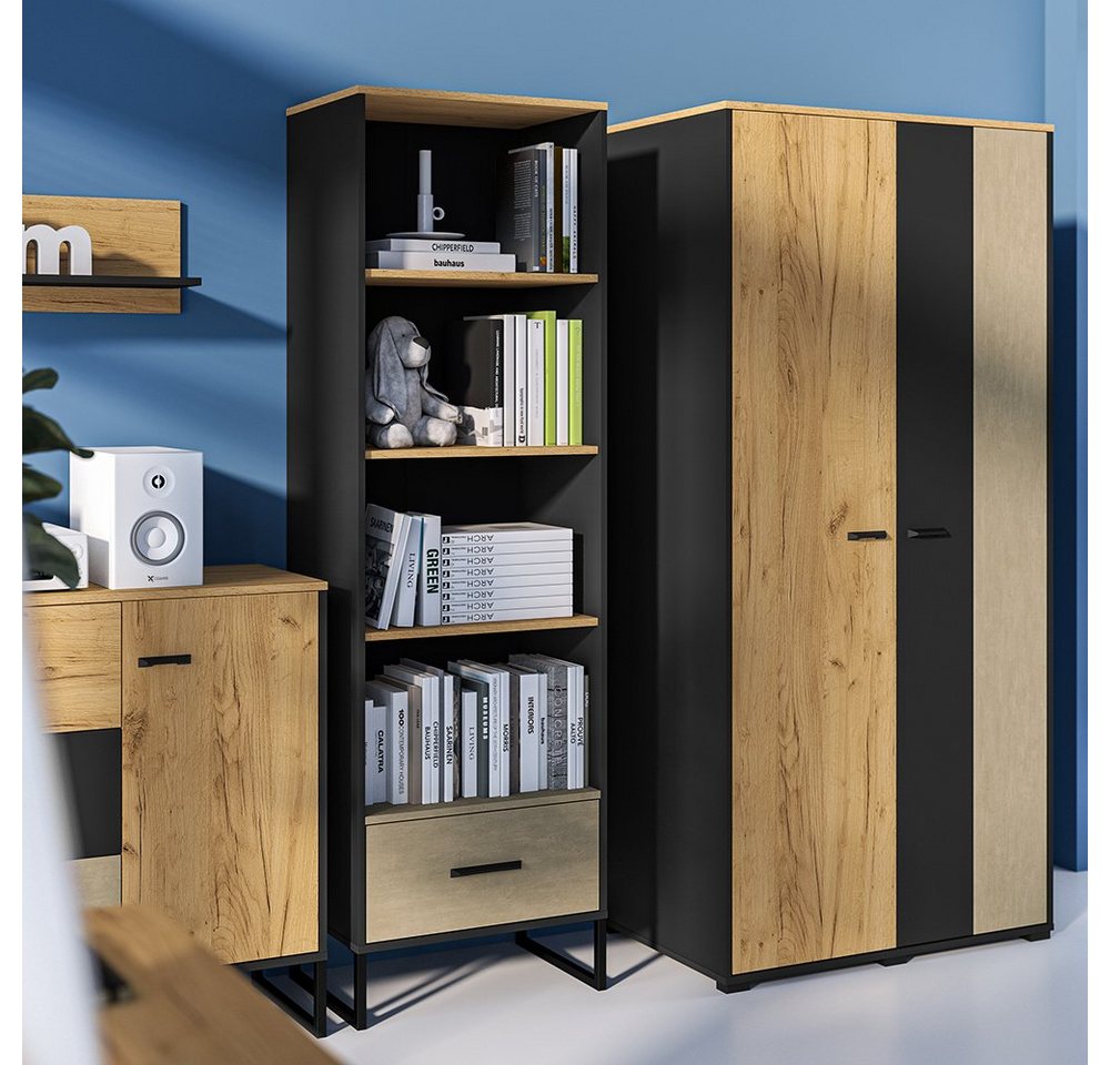 Lomadox Regal CASPER-131, schwarz, Eiche, sandfarben, ca. 60/190/40cm – Bild 4 von 5