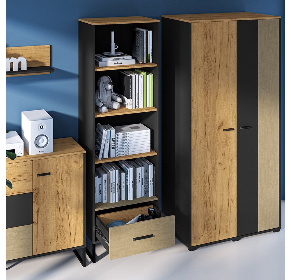 Lomadox Regal CASPER-131, schwarz, Eiche, sandfarben, ca. 60/190/40cm – Bild 5 von 5