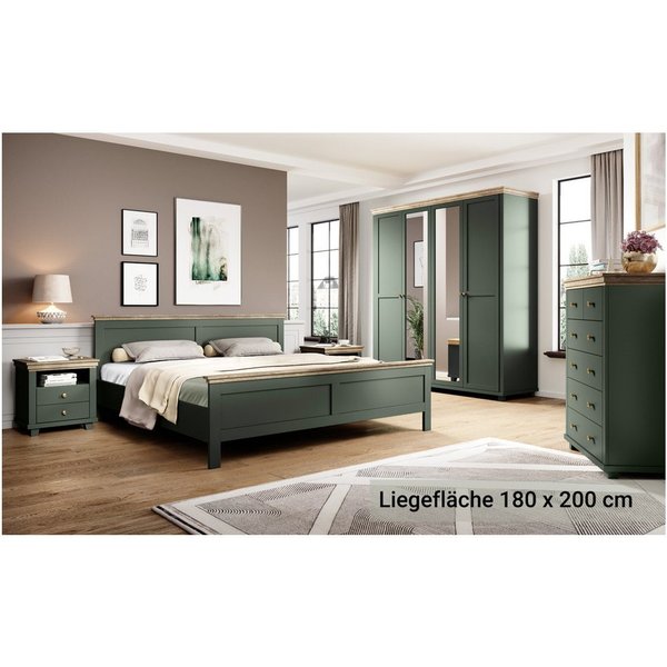 Lomadox Schlafzimmer-Set EPSOM-83, (Spar-Set, 5-tlg), grün Abisko Esche Nb. mit Lefkas Eiche Nb., Landhausstil