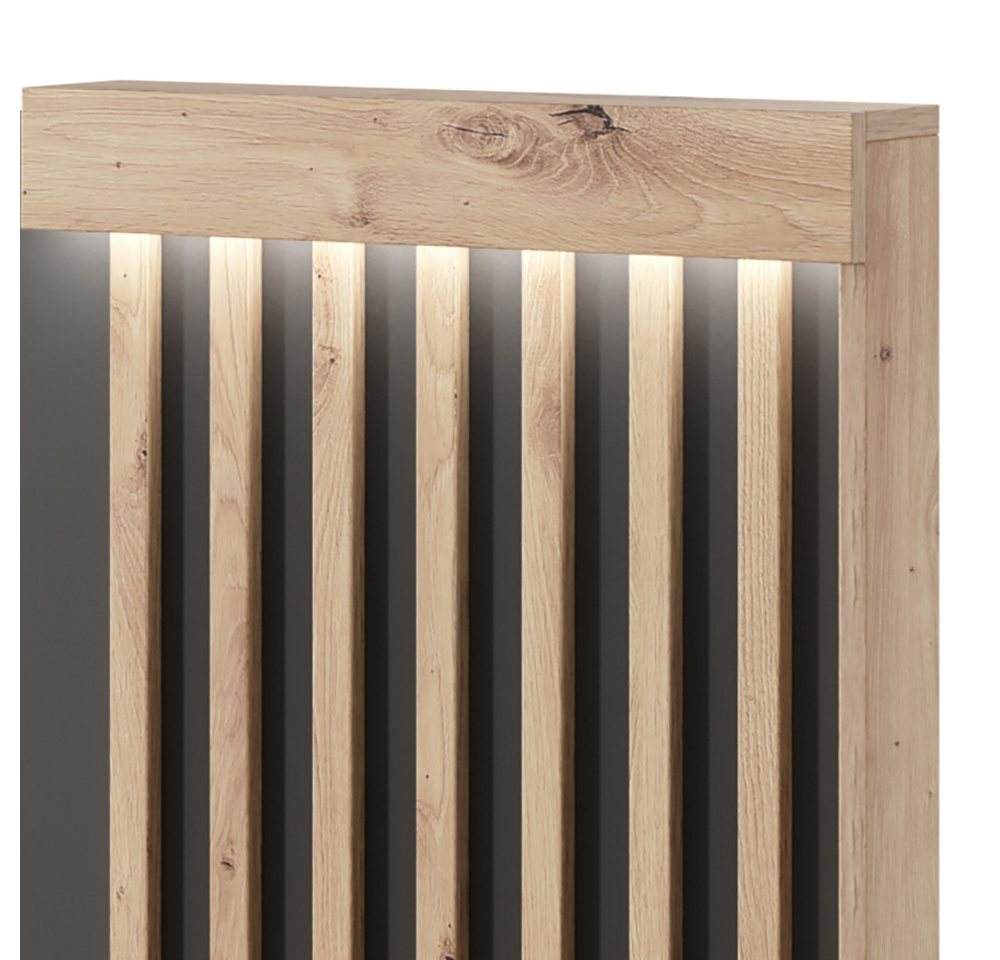 Lomadox Schlafzimmer-Set TALCA-167, (Spar-Set, 5-tlg., Bettgestell Lattenrost aufklappbar Nachtkommoden Kleiderschrank), Eiche Dekor 160x200 cm Kopfteil gepolst – Bild 2 von 5