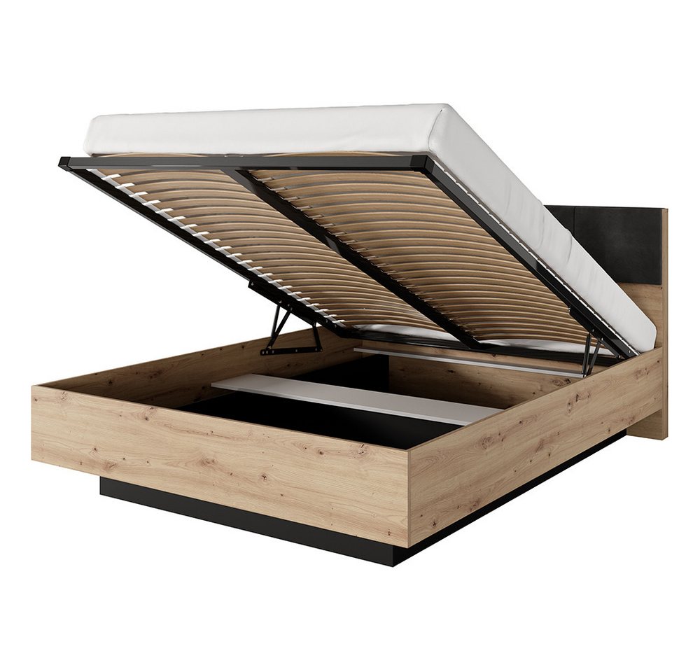 Lomadox Schlafzimmer-Set TALCA-167, (Spar-Set, 5-tlg., Bettgestell Lattenrost aufklappbar Nachtkommoden Kleiderschrank), Eiche Dekor 160x200 cm Kopfteil gepolst – Bild 3 von 5