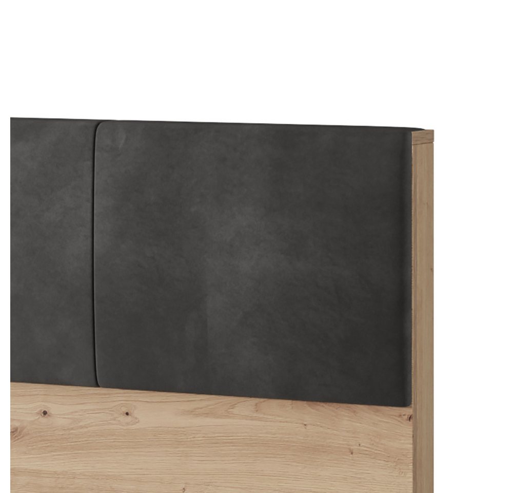Lomadox Schlafzimmer-Set TALCA-167, (Spar-Set, 5-tlg., Bettgestell Lattenrost aufklappbar Nachtkommoden Kleiderschrank), Eiche Dekor 160x200 cm Kopfteil gepolst – Bild 5 von 5