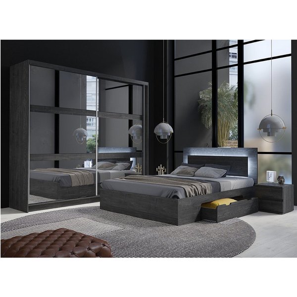 Lomadox Schlafzimmer-Set TORTONA-166, (Spar-Set, 4-tlg., Schwebetürenschrank Bettgestell Nachttische), Schlafzimmermöbel in Esche, Bett 180x200cm, Schwebetürens