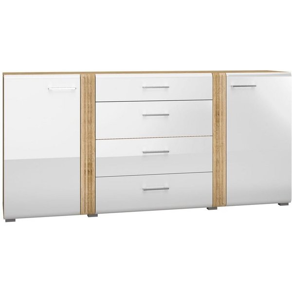Lomadox Sideboard AKRON-131, Kommode, Anrichte in Eiche Nb. mit weiß, B/H/T: ca. 190/90/42 cm