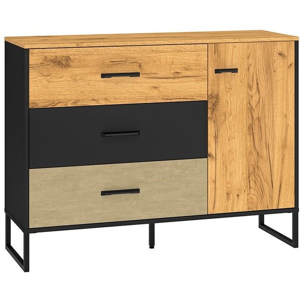 Lomadox Sideboard CASPER-131, schwarz, Eiche, sandfarben, ca. 120/90/40cm