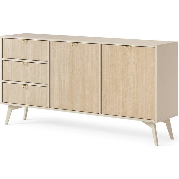Lomadox Sideboard FAREHAM-160, 158cm breit, sandfarben, Front mit Fischgrätenmuster