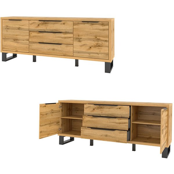 Lomadox Sideboard HENDERSON-83, Wohn-/Esszimmer Sideboard in Wotan Eiche Nb., B/H/T ca. 201/83/45 cm