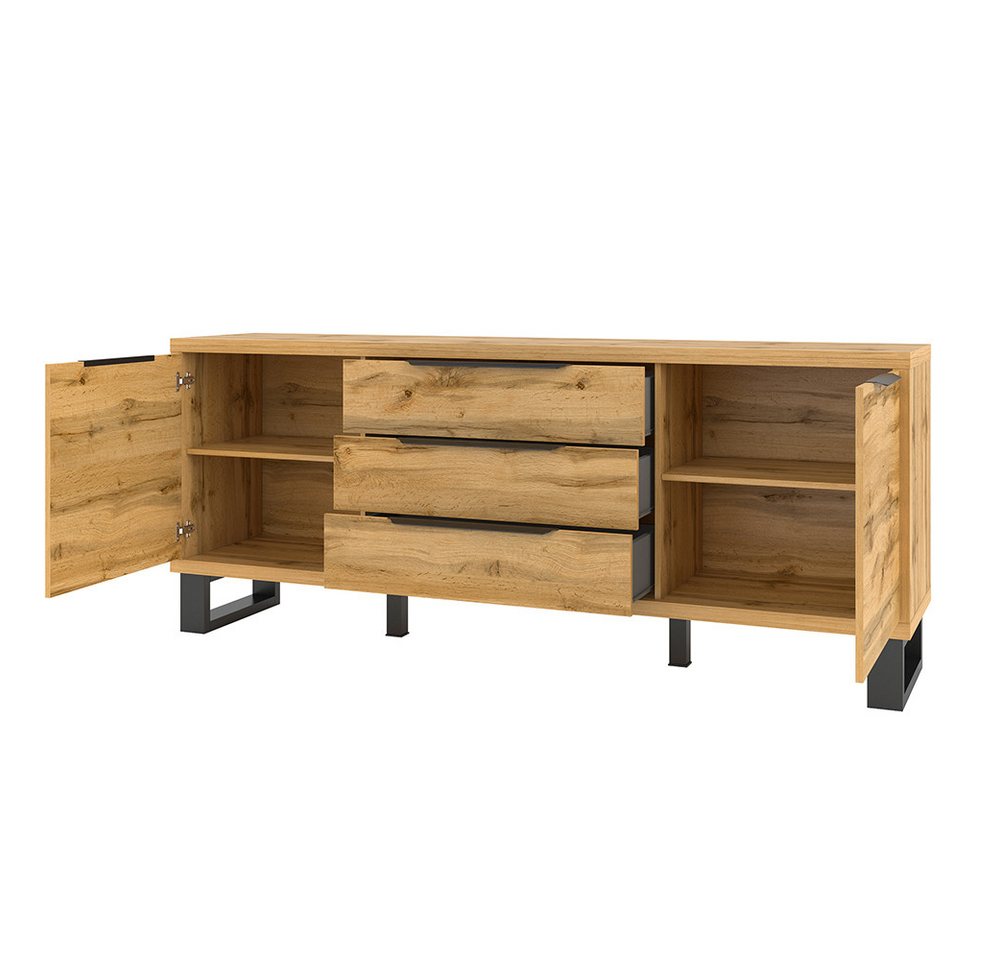 Lomadox Sideboard HENDERSON-83, Wohn-/Esszimmer Sideboard in Wotan Eiche Nb., B/H/T ca. 201/83/45 cm – Bild 3 von 5
