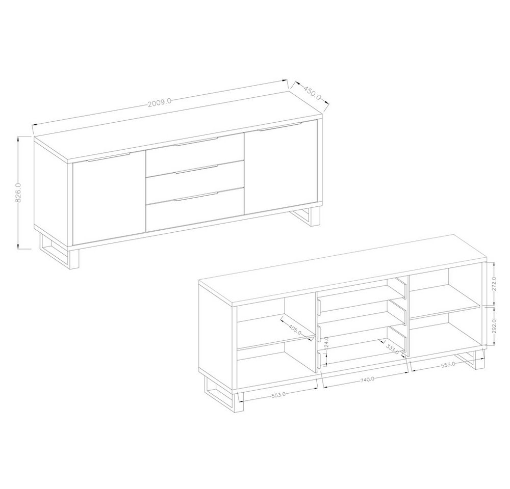 Lomadox Sideboard HENDERSON-83, Wohn-/Esszimmer Sideboard in Wotan Eiche Nb., B/H/T ca. 201/83/45 cm – Bild 5 von 5