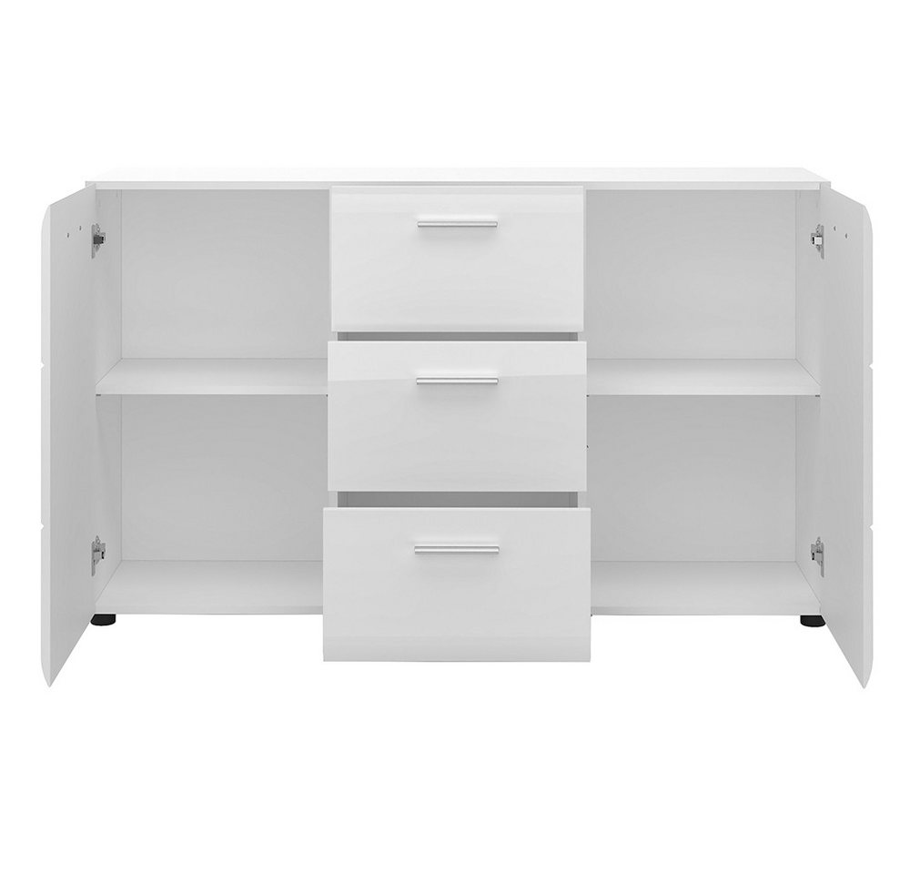 Lomadox Sideboard MALABO-129, Kommode Anrichte 144 cm in weiß Hochglanz – Bild 2 von 4