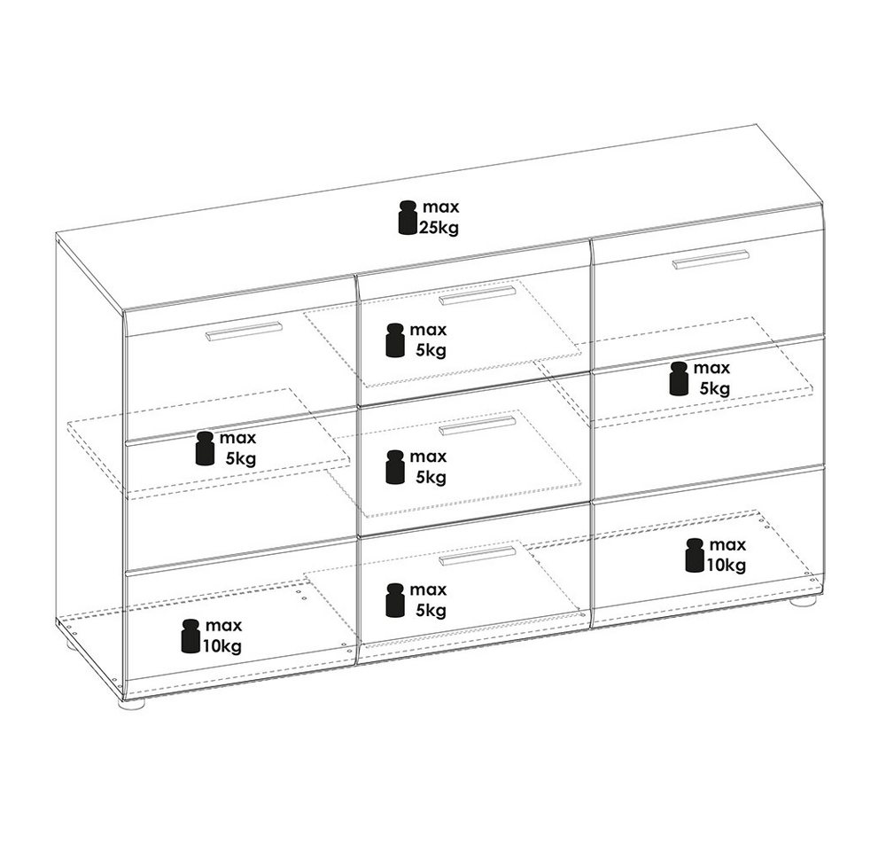 Lomadox Sideboard MALABO-129, Kommode Anrichte 144 cm in weiß Hochglanz – Bild 4 von 4