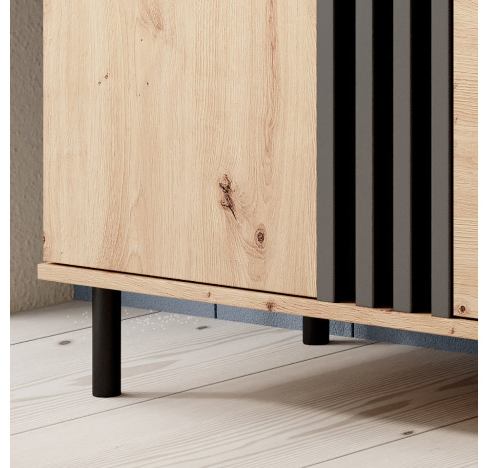 Lomadox Sideboard MATTAWA-167, Kommode, 165 cm, Eiche Dekor, 3 Türen, LED Beleuchtung – Bild 3 von 5