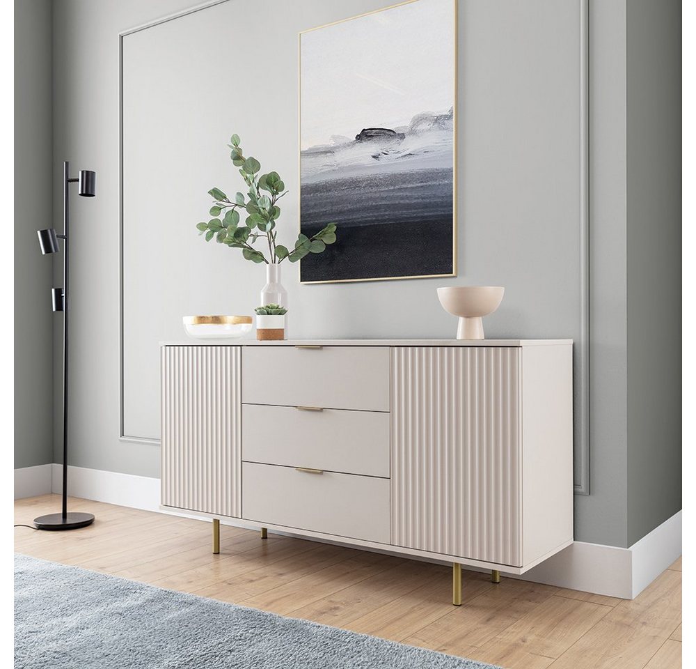 Lomadox Sideboard NADOR-132, 150cm breit, Kaschmir, goldfarbene Metallgriffe und -füße – Bild 4 von 5