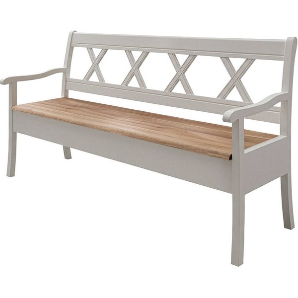 Lomadox Sitzbank ESBJERG-69, 180cm, Kiefer weiß lackiert mit Eiche geölt, Landhausstil
