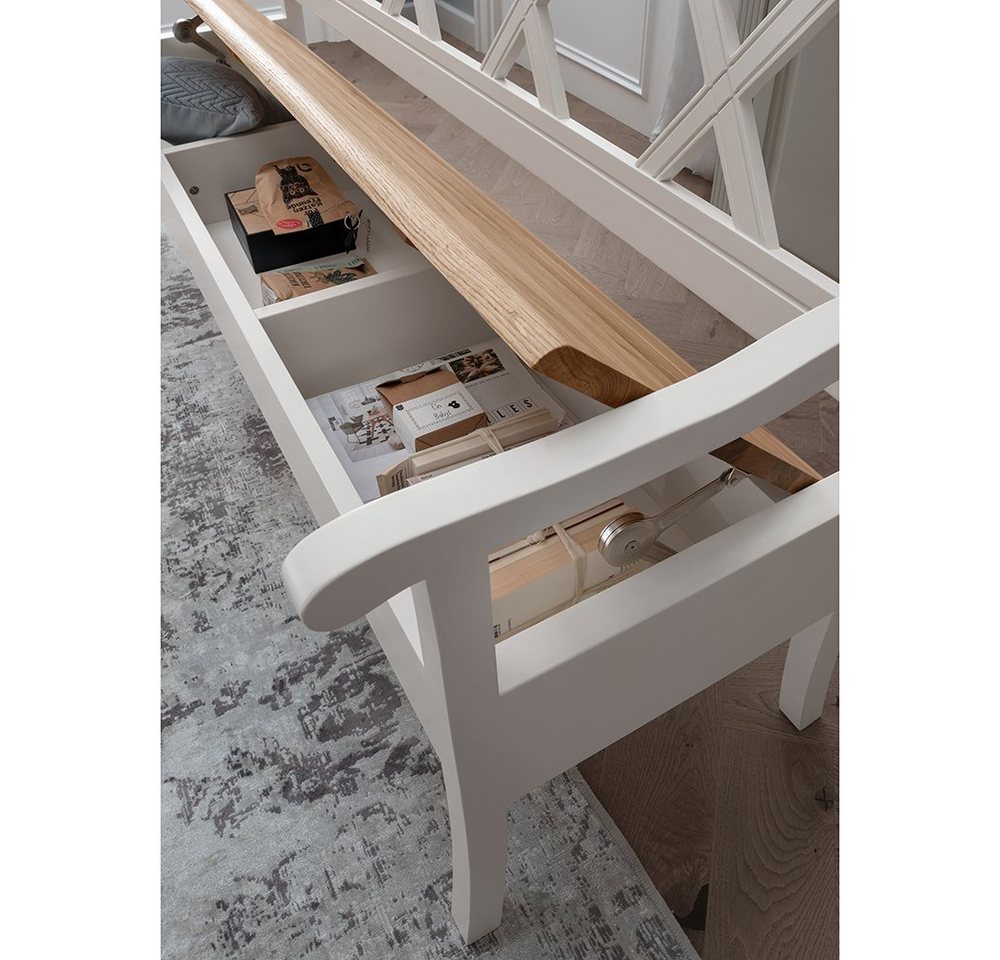 Lomadox Sitzbank ESBJERG-69, 180cm, Kiefer weiß lackiert mit Eiche geölt, Landhausstil – Bild 2 von 4