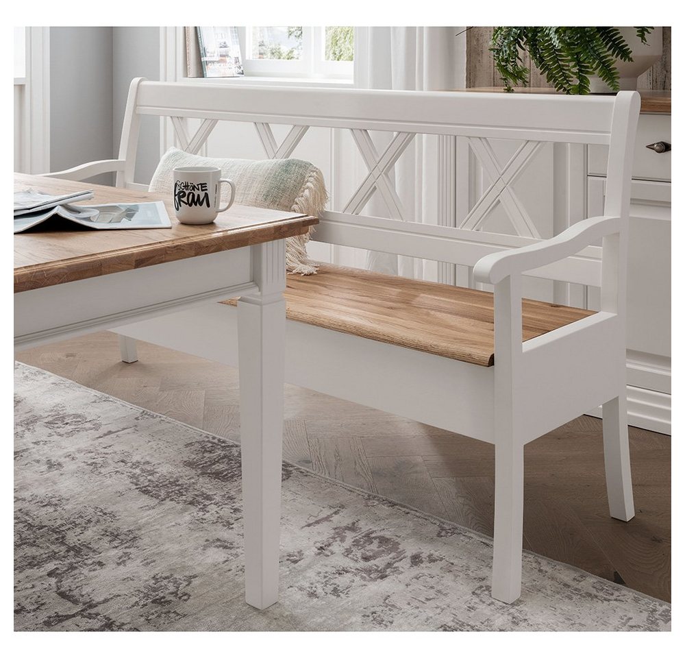 Lomadox Sitzbank ESBJERG-69, 180cm, Kiefer weiß lackiert mit Eiche geölt, Landhausstil – Bild 3 von 4
