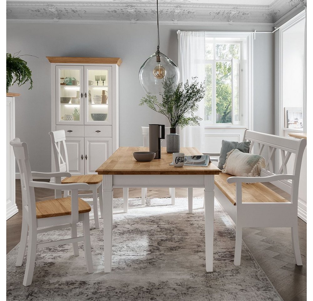 Lomadox Sitzbank ESBJERG-69, 180cm, Kiefer weiß lackiert mit Eiche geölt, Landhausstil – Bild 4 von 4
