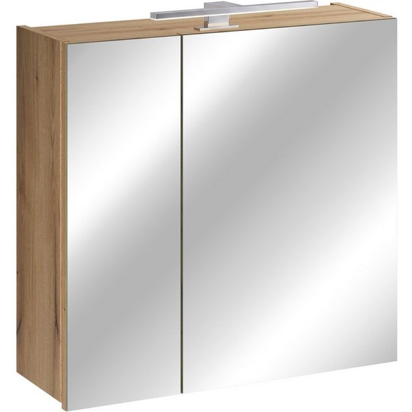 Lomadox Spiegelschrank NEWPORT-56-EVOKE 60 cm breit in Eiche, inkl. LED-Aufsatzleuchte