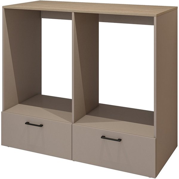 Lomadox Umbauschrank RISAN-83 beige greige Eiche Dekor 132 cm breit modern Metallgriffe Schubladen