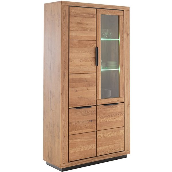 Lomadox Vitrine GIUSTINO-06 Eiche teilmassiv geölt, Massivholzfronten, LED-Beleuchtung