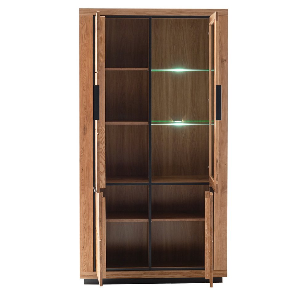 Lomadox Vitrine GIUSTINO-06 Eiche teilmassiv geölt, Massivholzfronten, LED-Beleuchtung – Bild 2 von 5