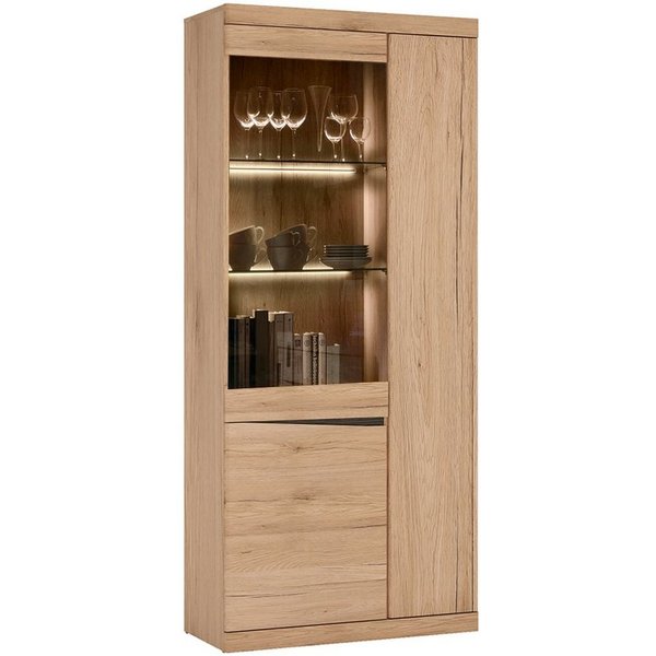 Lomadox Vitrine SANFORD-129 San Remo Eiche hell Nb., Glasbodenbeleuchtung, B/H/T: 86/196,5/40 cm