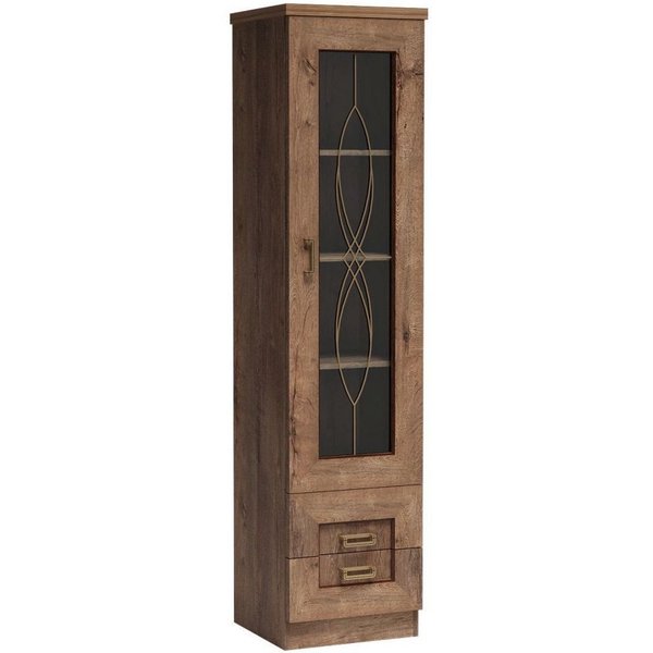 Lomadox Vitrine TEORA-161 in Lefkas Eiche Oak braun Metallgriffe Glastür 46x190,5x44 cm