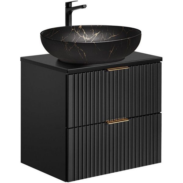 Lomadox Waschtisch ADELAIDE-56-BLACK, 60 cm breit in schwarz mit 2 Schubladen