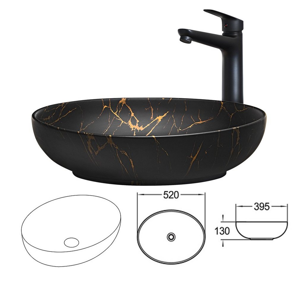 Lomadox Waschtisch ADELAIDE-56-BLACK, 60 cm breit in schwarz mit 2 Schubladen – Bild 4 von 5