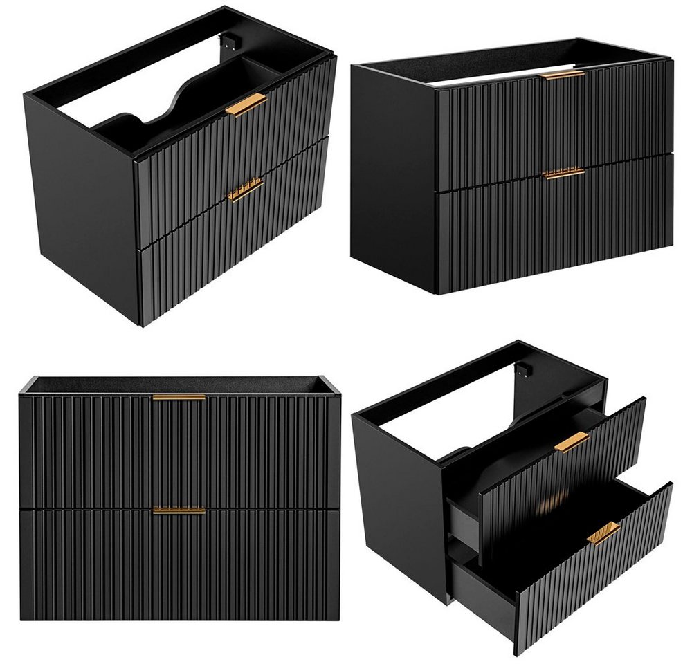 Lomadox Waschtisch ADELAIDE-56-BLACK, schwarz gerillt Keramik-Waschbecken schwarz marmoriert 81/75/46,5 cm – Bild 4 von 5