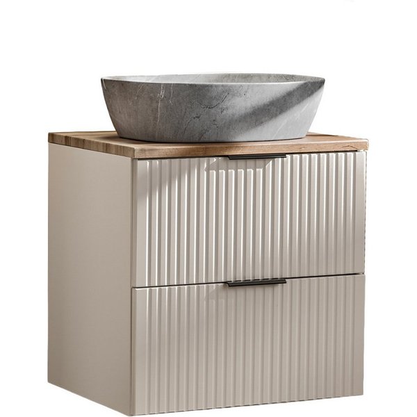 Lomadox Waschtisch ADELAIDE-56-CASHMERE, 60cm breit mit Aufsatzwaschbecken, kaschmit mit Eiche