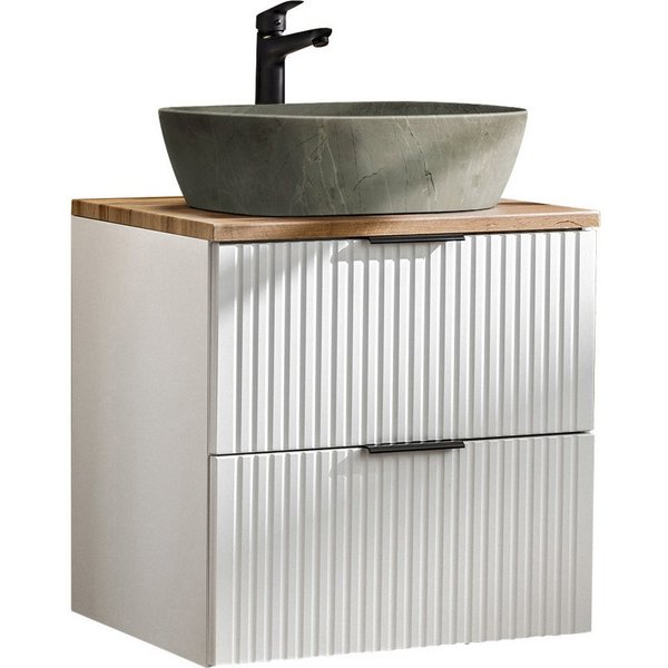 Lomadox Waschtisch ADELAIDE-56-WHITE, Badmöbel Waschtischunterschrank 60 cm matt weiß, Waschbecken Beton
