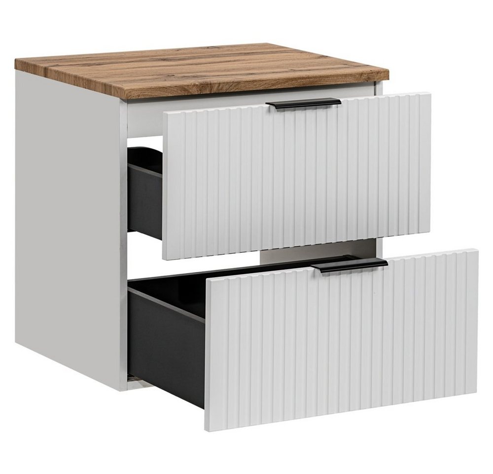 Lomadox Waschtisch ADELAIDE-56-WHITE, Badmöbel Waschtischunterschrank 60 cm matt weiß, Waschbecken Beton – Bild 4 von 5