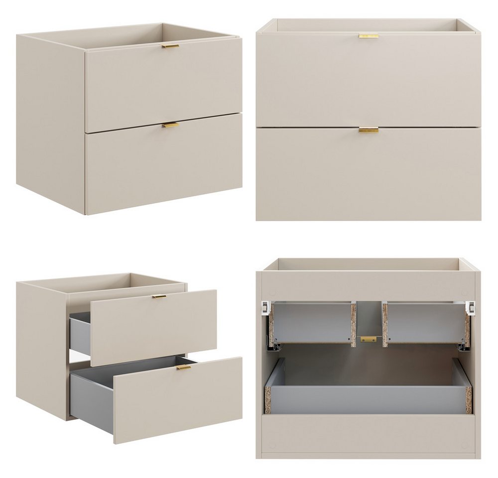 Lomadox Waschtisch DURANGO-56, 60 cm breit, Keramikwaschbecken, kaschmir, 2 Schubladen – Bild 5 von 5