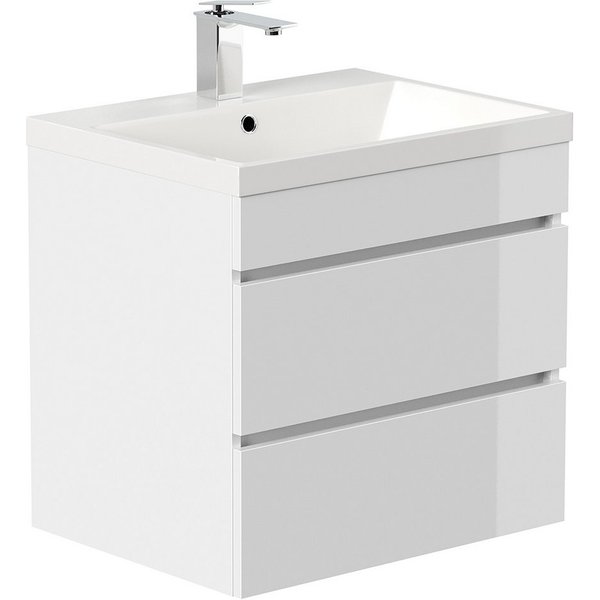 Lomadox Waschtisch FROME-02, 60 cm, hängend, weiß Hochglanz, mit 2 Schubladen