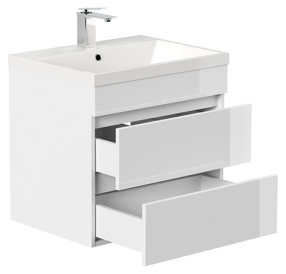 Lomadox Waschtisch FROME-02, 60 cm, hängend, weiß Hochglanz, mit 2 Schubladen – Bild 2 von 5