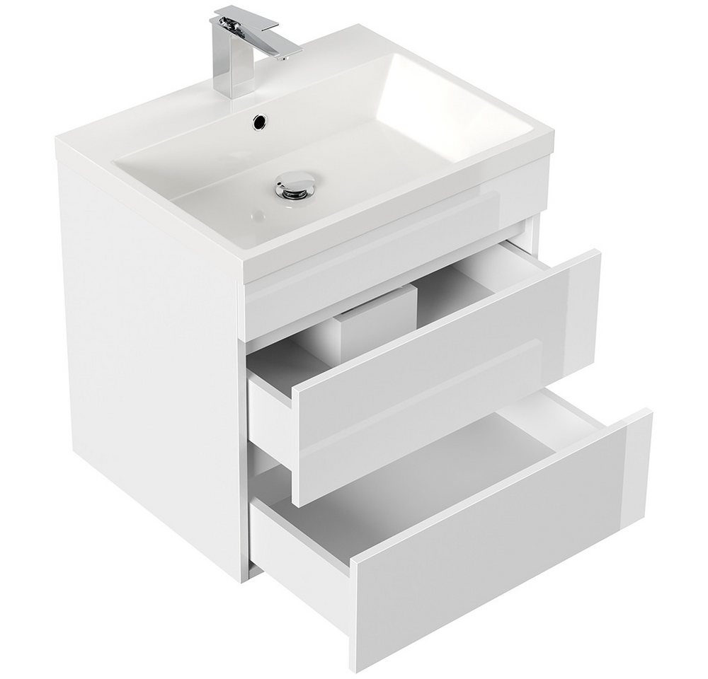 Lomadox Waschtisch FROME-02, 60 cm, hängend, weiß Hochglanz, mit 2 Schubladen – Bild 3 von 5