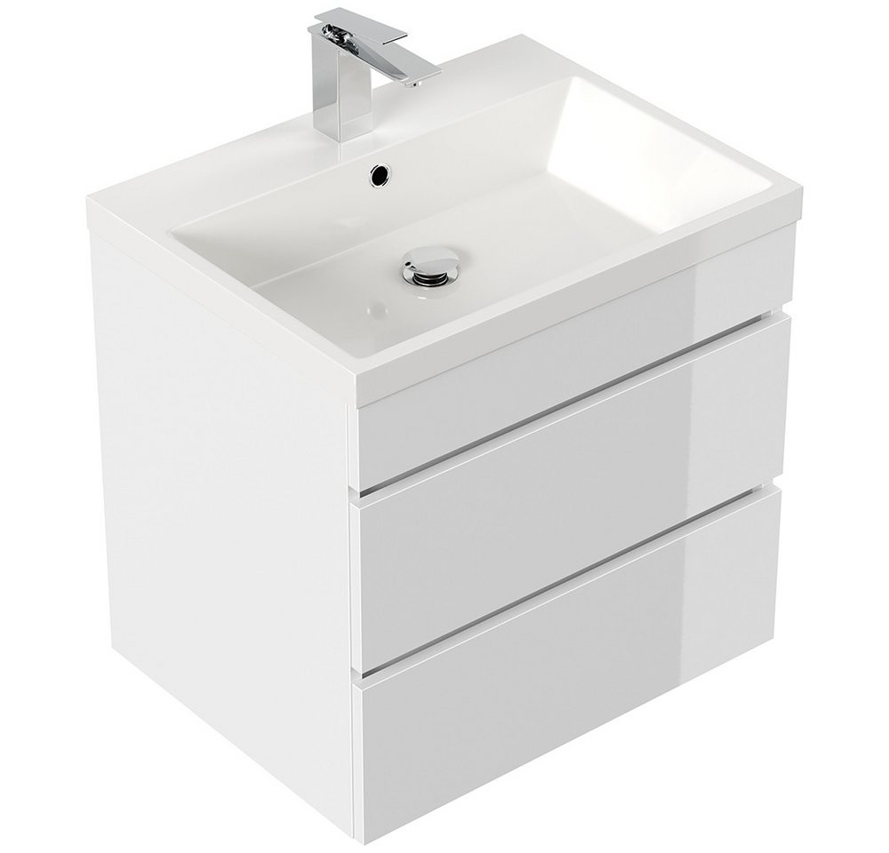 Lomadox Waschtisch FROME-02, 60 cm, hängend, weiß Hochglanz, mit 2 Schubladen – Bild 4 von 5